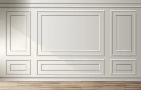 Room interior with white classic wall panel Illustrazione stock