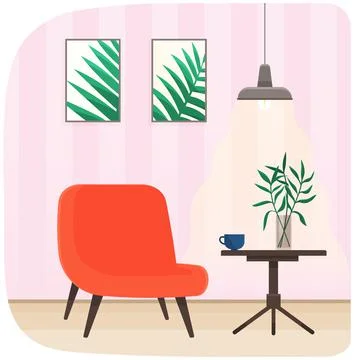 Room for interview, studio interior design with furniture and decorations vector Stock Illustration