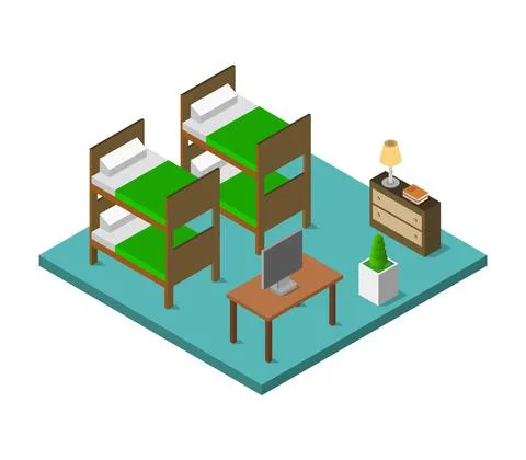 Room with isometric bed in vector on white background Stock Illustration