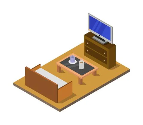 Room with isometric tv in vector on white background Stock Illustration