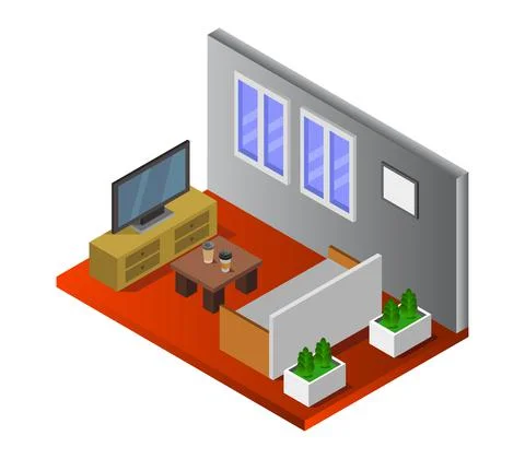 Room with isometric tv in vector on white background Stock Illustration