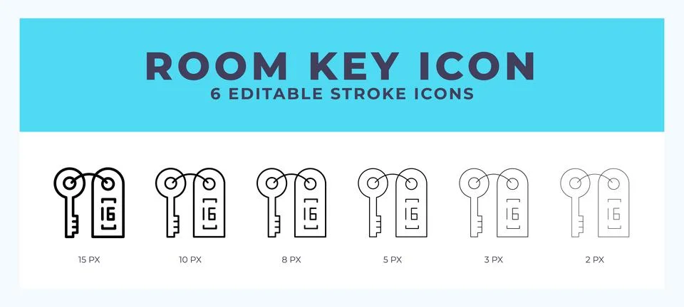 Room key icon set with different stroke. Design elements for logo. Vector i.. Illustrazione stock