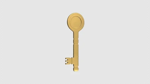 Room Key Rotating on a Transparent Background. Seamless Loop. Gold Key. 4K Stock Footage 307918214