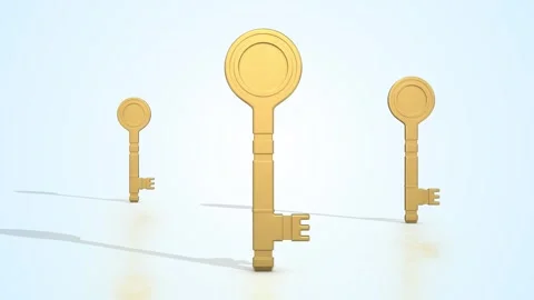 Room Keys on a Light Reflective Floor. Stylized Golden Keys 3D Animation. 4K Video stock 307918228