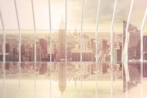 Room with large window looking on city Stock Illustration
