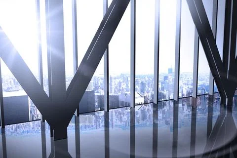 Room with large window looking on city Stock Illustration