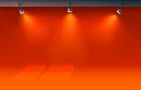 Room light studio, presentation scene illuminated, red background. Vector Stock Illustration