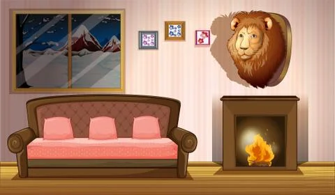 A room with a lion wall decor Stock Illustration