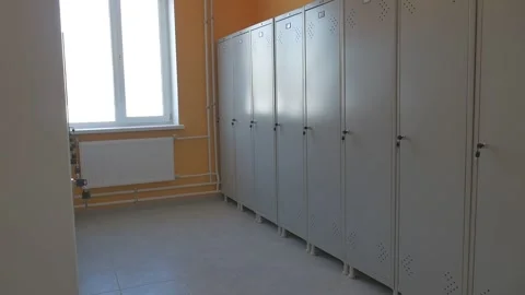 Room, lockers for changing clothes, iron cabinets Stock Footage 285134092