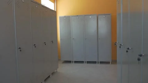 Room, lockers for changing clothes, iron cabinets Stock Footage 285134123