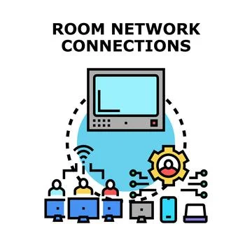 Room network connections digital technology managing systems Stock Illustration
