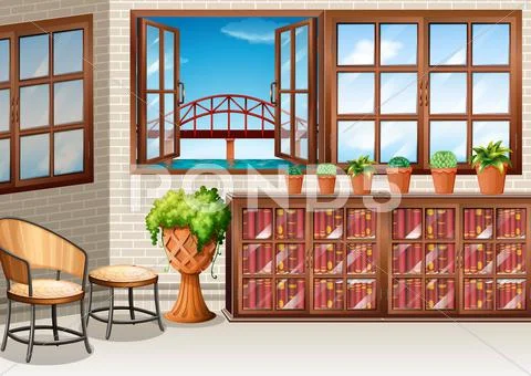 Room with ocean view from window Stock Illustration