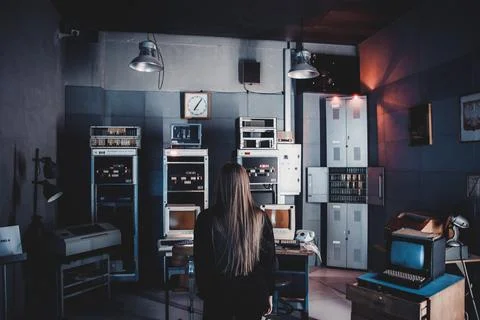 Room with old computer blocks Stock Photos