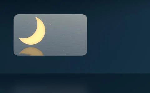 The room with an open window. The moon is outside. 3d rendering. Illustrazione stock