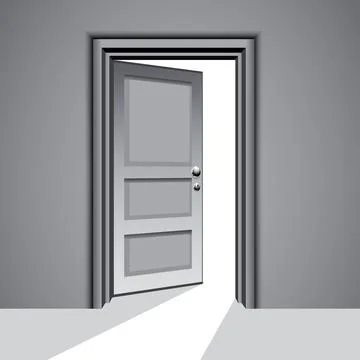 Room with opened white door Illustrazione stock