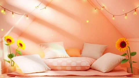 Room with Pillows: 3D Render with Lightbulb Design Featuring Indoor Lights and Video stock 317968122