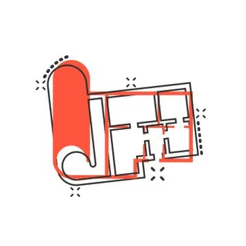 Room plan icon in comic style. Blueprint cartoon vector illustration on white Stock Illustration