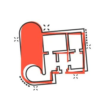 Room plan icon in comic style. Blueprint cartoon vector illustration on white Stock Illustration