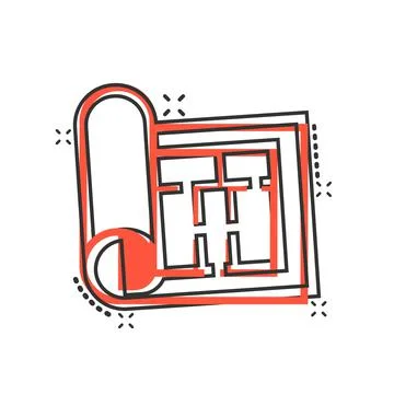 Room plan icon in comic style. Blueprint cartoon vector illustration on white Stock Illustration