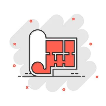 Room plan icon in comic style. Blueprint cartoon vector illustration on white Stock Illustration