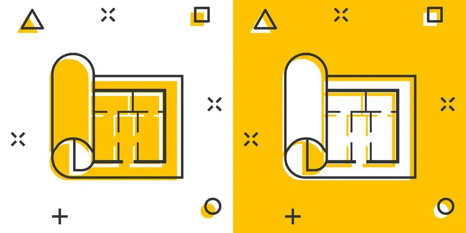 Room plan icon in comic style. Blueprint cartoon vector illustration on white Stock Illustration