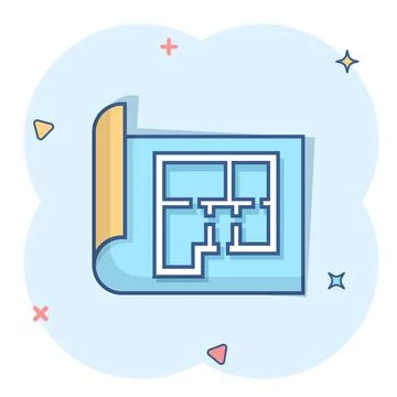 Room plan icon in comic style. Blueprint cartoon vector illustration on white Stock Illustration