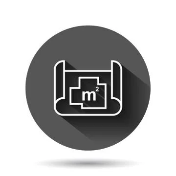Room plan icon in flat style. Blueprint vector illustration on black round ba Stock Illustration
