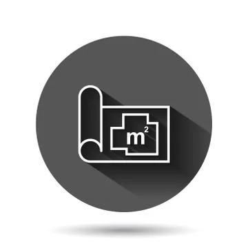 Room plan icon in flat style. Blueprint vector illustration on black round ba Stock Illustration