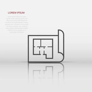 Room plan icon in flat style. Blueprint vector illustration on white isolat.. Stock Illustration