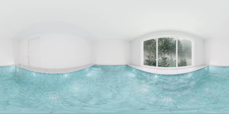 Room with pool and large window 360 panorama vr environment map 스톡 일러스트