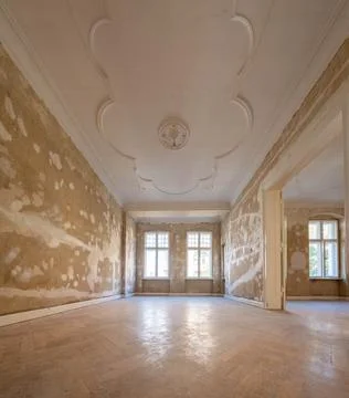 Room before renovation, empty flat interior in old building Stock Photos
