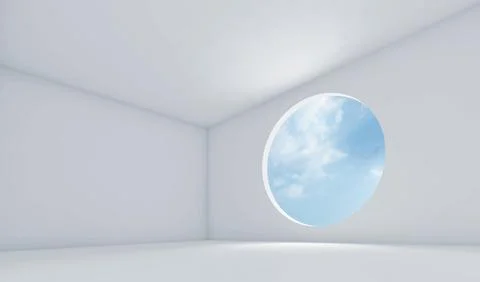 Room with round light window. 3d render Stock Illustration