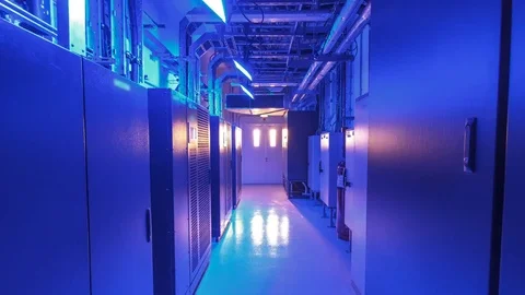 Room with rows of server hardware in data center timelapse hyperlapse Stock Footage 85089798