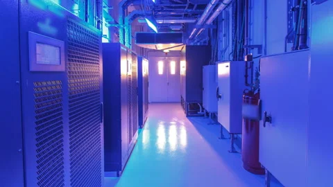 Room with rows of server hardware in data center timelapse hyperlapse Stock Footage 146452264