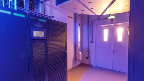 Room with rows of server hardware in data center timelapse hyperlapse Stock Footage 173417819