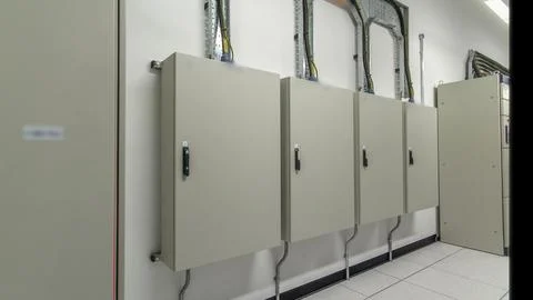 Room with rows of server hardware in data center timelapse hyperlapse 库存照片