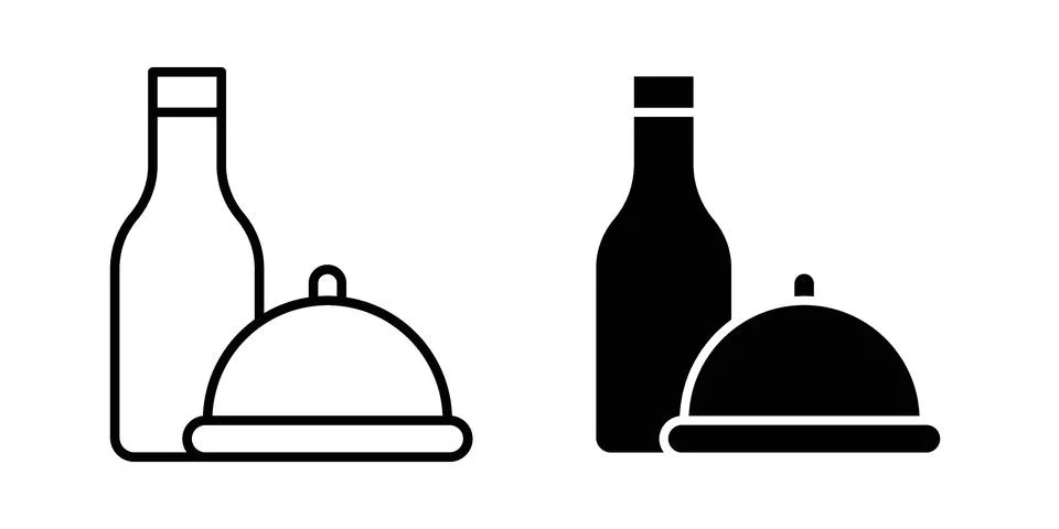 Room service icon linear versions pack on white background Stock Illustration