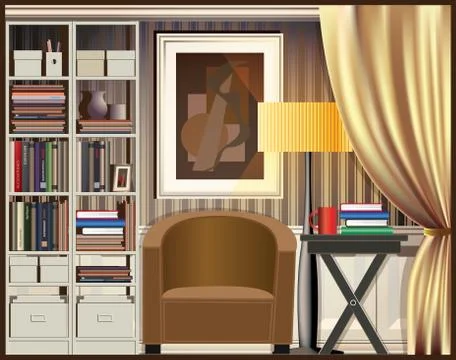 Room with shelves Illustrazione stock