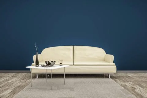 Room sofa floor 3D rendering of a sofa in front of a dark blue wall Copyri... Stock Photos