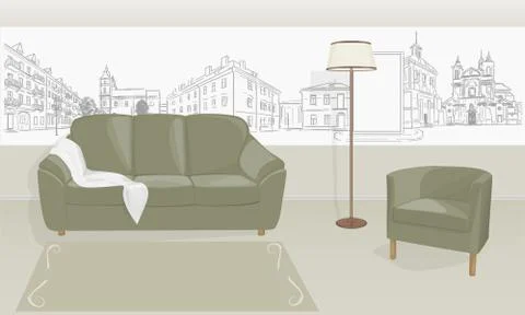 Room with a sofa Stock Illustration