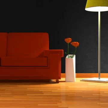 Room with  sofa in red fabric Stock Illustration