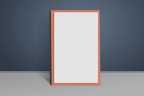 Room with squared floor pattern, yellow wall and frame or billboard for Stock Illustration