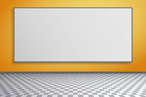 Room with squared floor pattern, yellow wall and frame or billboard for Illustrazione stock