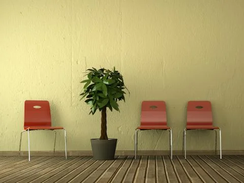 Room with three red in front of a wall Stock Illustration