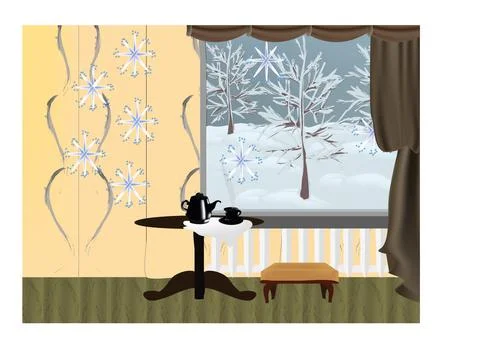 Room with view on winter park Stock Illustration