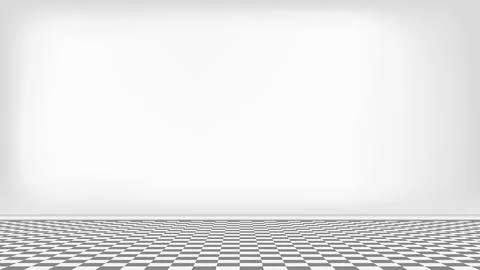 Room with white wall and squared pattern floor, interior of empty living room Stock Illustration