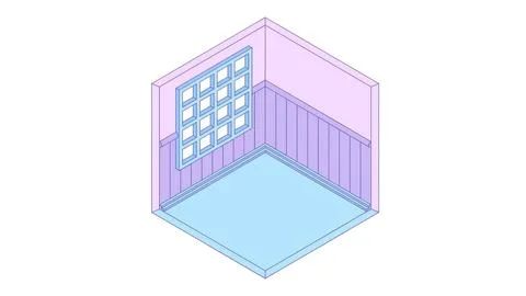 A room with a window and a wall with a white board on it Stock Illustration