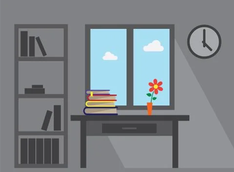 Room window table books and flower Stock Illustration