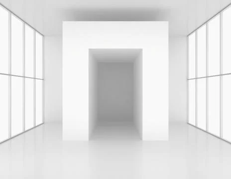 Room with windows and white columns. 3d render Stock Illustration
