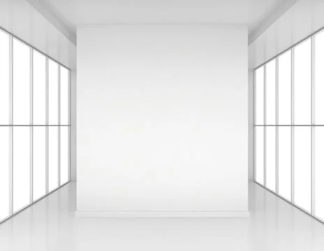 Room with windows and white columns. 3d render Stock Illustration